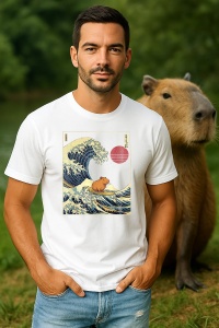 Tricou Barbat CapyBara - Surfing, stil Japonez