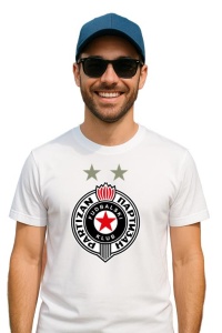 Tricou barbat cu logo stema FK Partizan Serbia , din bumbac 100% - Img 3
