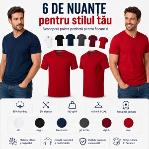 Tricou Bărbat Malfini Action V-Neck 700, 95% Bumbac, 5% Elastan, Guler în V, Slim Fit, 6 Culori, Mărimi S–2XL - Img 8