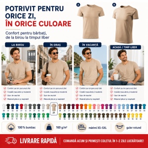 Tricou bărbat Malfini Basic Clasic, 100% bumbac, 160 g/m², guler rotund, 48 de culori, mărimi XS–5XL - Img 6