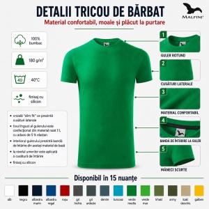 Tricou Bărbat Malfini Viper 143, 100% Bumbac, 180 g/m², Guler Rotund, Croială Slim Fit, 15 Culori Disponibile, Mărimi S 3XL - Img 7