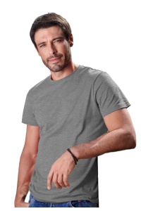 Tricou barbat Simplu basic gri inchis purtat de un bărbat frumos si tanar