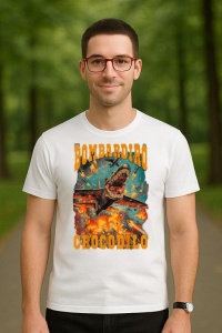 Tricou Barbat Tralalero Tralala cu personajul Bombadiro Crocodilo Meme Crocodilo Fire - Italian Brainrot