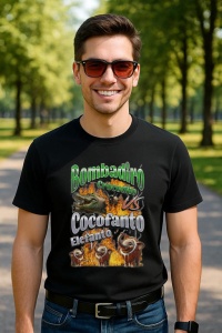 Tricou Barbat Tralalero Tralala cu personajul Bombadiro VS Cocofanto Funny Italian Brainrot Meme Graphic - Img 5