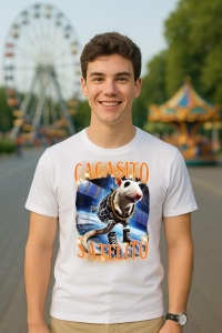 Tricou Barbat Tralalero Tralala cu personajul Cacasito Satelito Italian Brainrot Silly Rat Meme