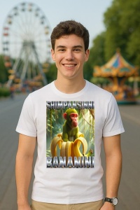 Tricou Barbat Tralalero Tralala cu personajul Shimpansinni Bananini Monkey Banana Italian Brainrot Meme - Img 5