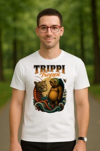 Tricou Barbat Tralalero Tralala cu personajul Trippi Troppi Italian Brainrot Meme cat fish or Bear fish
