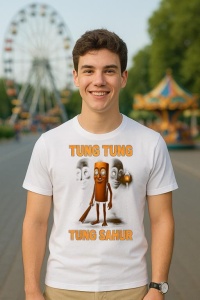 Tricou Barbat Tralalero Tralala cu personajul Tung Tung Tung Sahur Funny Animal Italian Brainrot Meme - Img 3