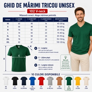 Tricou Bărbat Unisex Malfini 102 cu Guler în V, 100% Bumbac, 160 g/m², Mărimi XS–3XL - Img 4