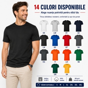Tricou bărbați heavy, 100% bumbac pre-shrunk, 200 g/m², 14 nuanțe disponibile