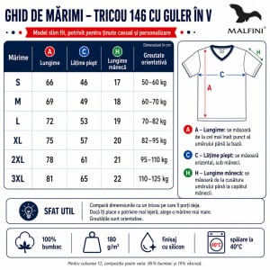 Tricou Bărbați Malfini 146 cu Guler în V, Premium, 100% Bumbac, Slim Fit, 180 g/m², S 3XL, 14 Culori - Img 3