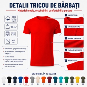 Tricou Bărbați Malfini Gulf 822, 100% Bumbac Organic, 150 g/m², Guler Rotund, Label Free, S–3XL, 15 Culori - Img 9