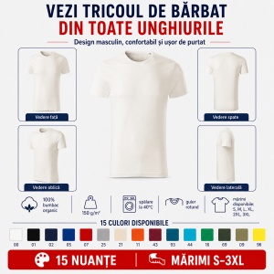 Tricou Bărbați Malfini Native GOTS 173, 100% Bumbac Organic, 150 g/m², Guler Rotund, Label Free, Mărimi S 3XL, 15 Culori - Img 8