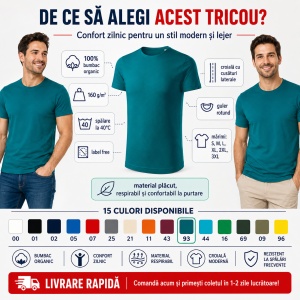 Tricou Bărbați Malfini Origin GOTS 171, 100% Bumbac Organic, 160 g/m², Guler Rotund, Label Free, Mărimi S 3XL, 15 Culori - Img 2