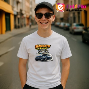 Tricou Barbatii Adevarati Conduc Dacia Masina Gri V1, din bumbac 100% , tricou alb pentru Barbat