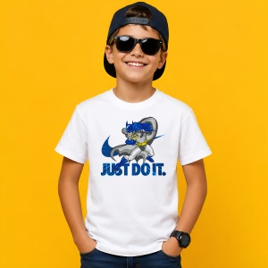 Tricou Batman Caped Crusader Urban Blue Typography Dark Knight, din bumbac 100% Copii | Dama | Barbat - Img 1