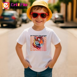 Tricou Be Fearless Tigru Colorat Portocaliu, din bumbac 100% , tricou alb pentru Copii | Dama | Barbat - Img 4