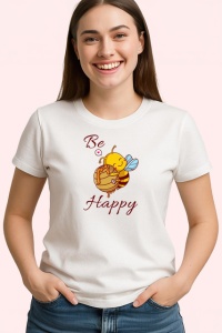 Tricou Be Happy Albina Vesela Ilustratie, din bumbac 100% , tricou alb pentru Copii | Dama | Barbat - Img 3