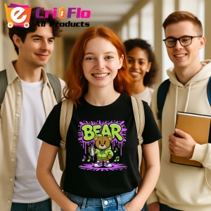 Tricou Bear teddy cu gluga verde si fundal mov Copii | Dama | Barbat, negru - Img 11