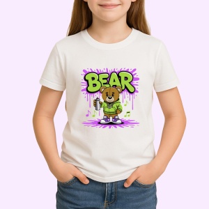 Tricou Bear teddy cu gluga verde si fundal mov Copii | Dama | Barbat Barbat - Img 4