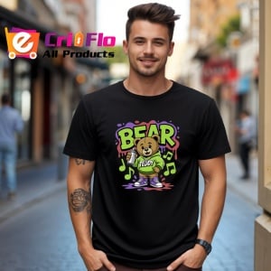 Tricou Bear Teddy cu hanorac verde si note muzicale graffiti Copii | Dama | Barbat, negru - Img 6