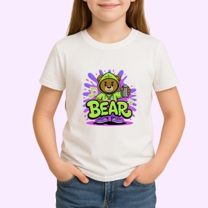 Tricou Bear teddy cu hanorac verde si spray graffiti violet Copii | Dama | Barbat Barbat - Img 4