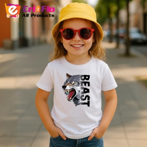 Tricou Beast Wolf Lup Gri Urlat Text V1, din bumbac 100% , tricou alb pentru Copii | Dama | Barbat - Img 5