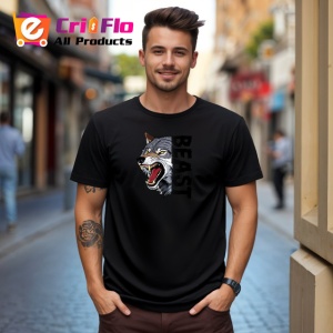 Tricou Beast Wolf Lup Gri Urlat Text V1, din bumbac 100%, tricou negru Copii | Dama | Barbat - Img 5