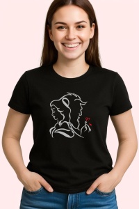 Tricou Beauty Beast Minimalist Art V2, din bumbac 100%, tricou negru, Dama | Barbat - Img 2