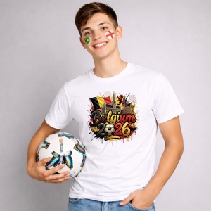 Tricou Belgium World Cup 2026 Fifa, din bumbac 100%, tricou alb, Copii | Dama | Barbat - Img 3