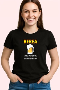 Tricou Bere Mic Dejun Campionilor, din bumbac 100%, tricou negru, Dama | Barbat