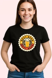 Tricou Best Beer Emblema Galbena Rotunda, din bumbac 100%, tricou negru Dama | Barbat - Img 2