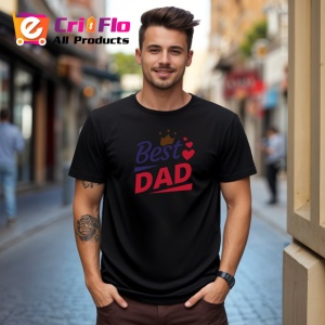Tricou Best Dad Coroana Si Inimi Roz Negru, din bumbac 100%, tricou negru Barbat - Img 2
