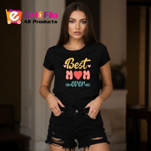 Tricou Best Mom Ever Inima Aurie Negru, din bumbac 100%, tricou negru Dama - Img 2