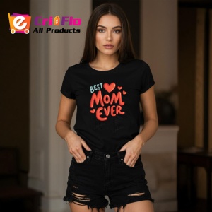 Tricou Best Mom Ever Inima Rosie Mare, din bumbac 100%, tricou negru Dama | Barbat - Img 2