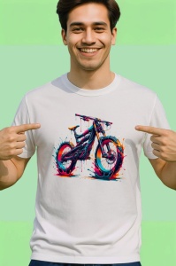 Tricou Bicicleta de munte in culori electrice fundal alb Copii | Dama | Barbat - Img 2