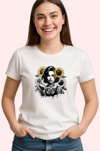 Tricou black white woman tattoo flower, femeie alb negru tatuata cu floare, Copii | Dama | Barbat - Img 3