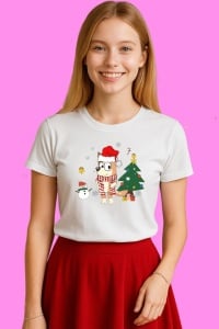 Tricou Bluey Craciun Langa Brad Si Om De Zapada, din bumbac 100%, tricou alb, Copii | Dama | Barbat