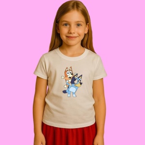 Tricou Bluey Si Bingo Saritura, din bumbac 100%, tricou alb, Copii | Dama | Barbat - Img 2