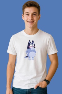 Tricou Bluey Stand Simplu, din bumbac 100%, tricou alb, Copii | Dama | Barbat