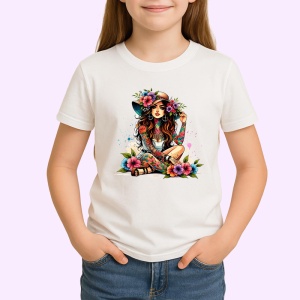 Tricou boho girl flowers sitting pose, fata boho cu flori asezata relaxata, Copii | Dama | Barbat - Img 3