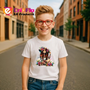 Tricou boho girl flowers sitting pose, fata boho cu flori asezata relaxata, Copii | Dama | Barbat - Img 7
