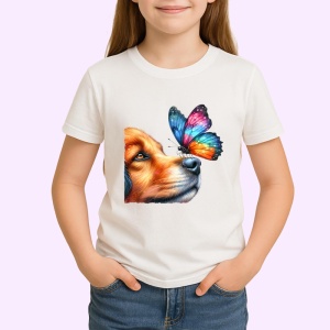 Tricou Border Collie cu fluture curcubeu si privire curioasa Copii | Dama | Barbat Barbat - Img 4