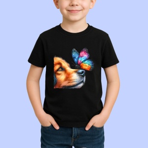 Tricou Border Collie cu fluture curcubeu si privire curioasa Copii | Dama | Barbat, negru - Img 3