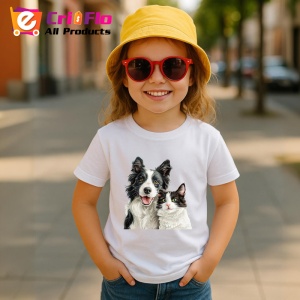 Tricou Border Collie si pisica alb negru dragoste si armonie Copii | Dama | Barbat Barbat - Img 11