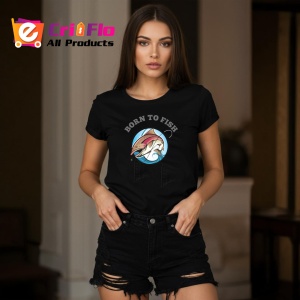 Tricou Born To Fish, din bumbac 100%, tricou negru, Dama | Barbat - Img 5