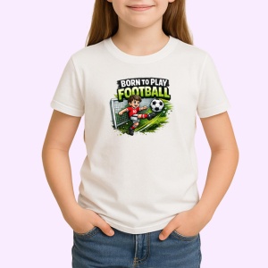 Tricou Born To Play Football Jucator Teren Minge Fundal Gri, din bumbac 100% , tricou alb pentru Copii | Dama | Barbat