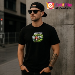 Tricou Born To Play Football Jucator Teren Minge Fundal Gri, din bumbac 100%, tricou negru Copii | Dama | Barbat - Img 6