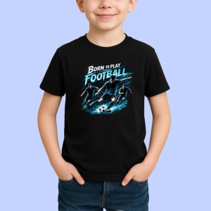 Tricou Born To Play Football Jucator Teren V2, din bumbac 100%, tricou negru Copii | Dama | Barbat - Img 2