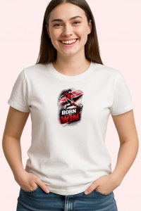 Tricou Born To Win Motociclist Viteza Design Sportiv, din bumbac 100% , tricou alb pentru Copii | Dama | Barbat - Img 2